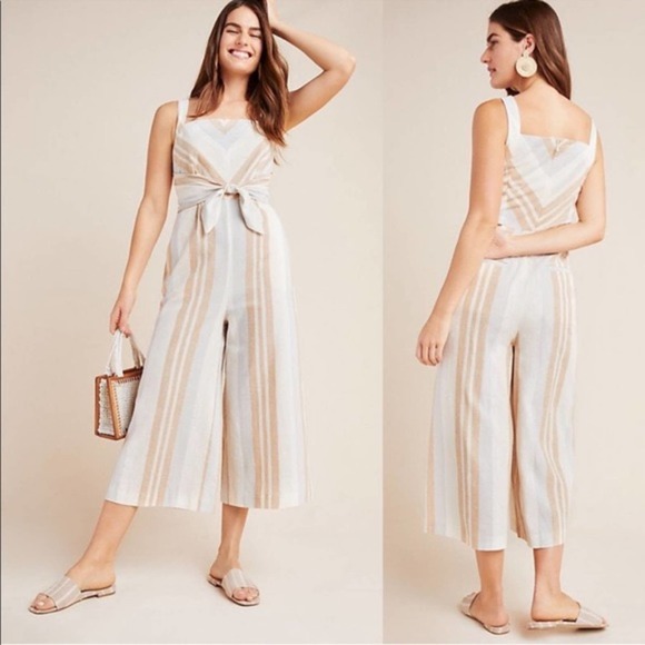 Anthropologie Pants - Anthro Tie Waist Striped Wide Leg Jumpsuit 14
